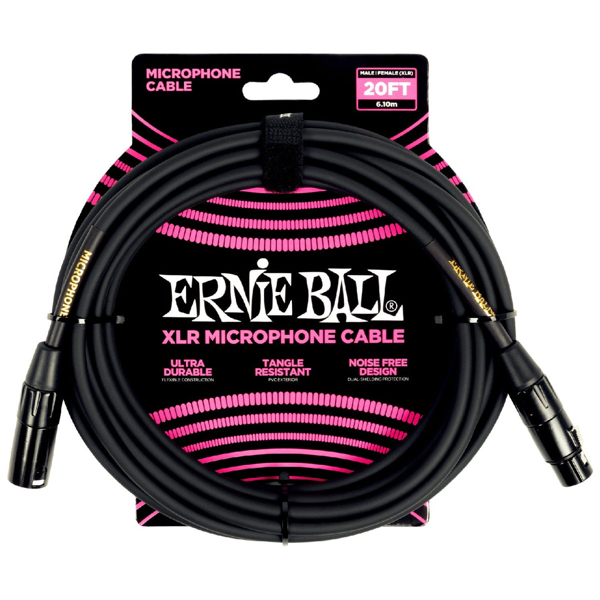 Ernie Ball 6388 20ft Male Female XLR Microphone Cable - Black