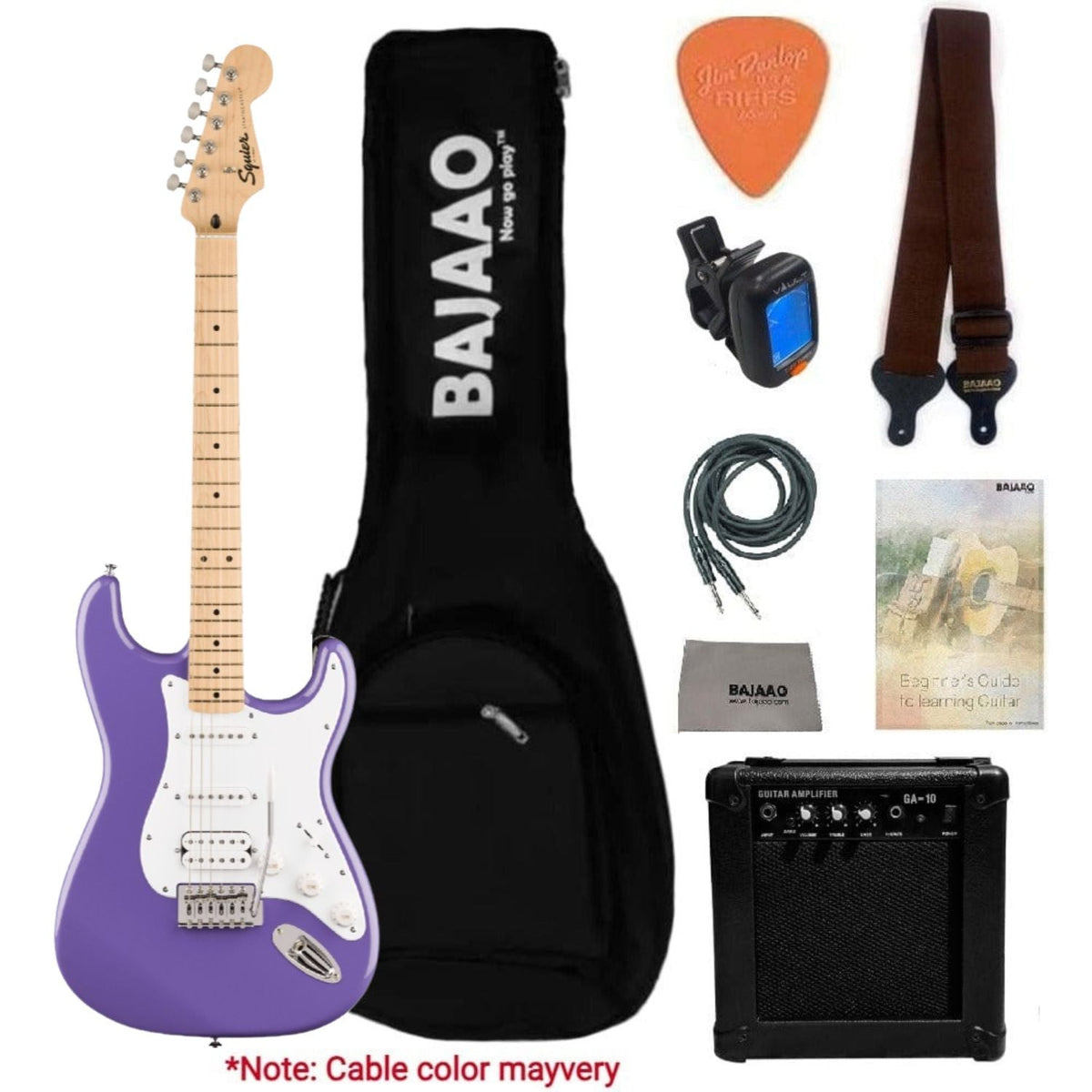 Fender Squier Sonic Stratocaster Electric Guitar with Guitar Amplifier, Gigbag,Polishing Cloth, Strap, Tuner, Pick, Cable and Ebook