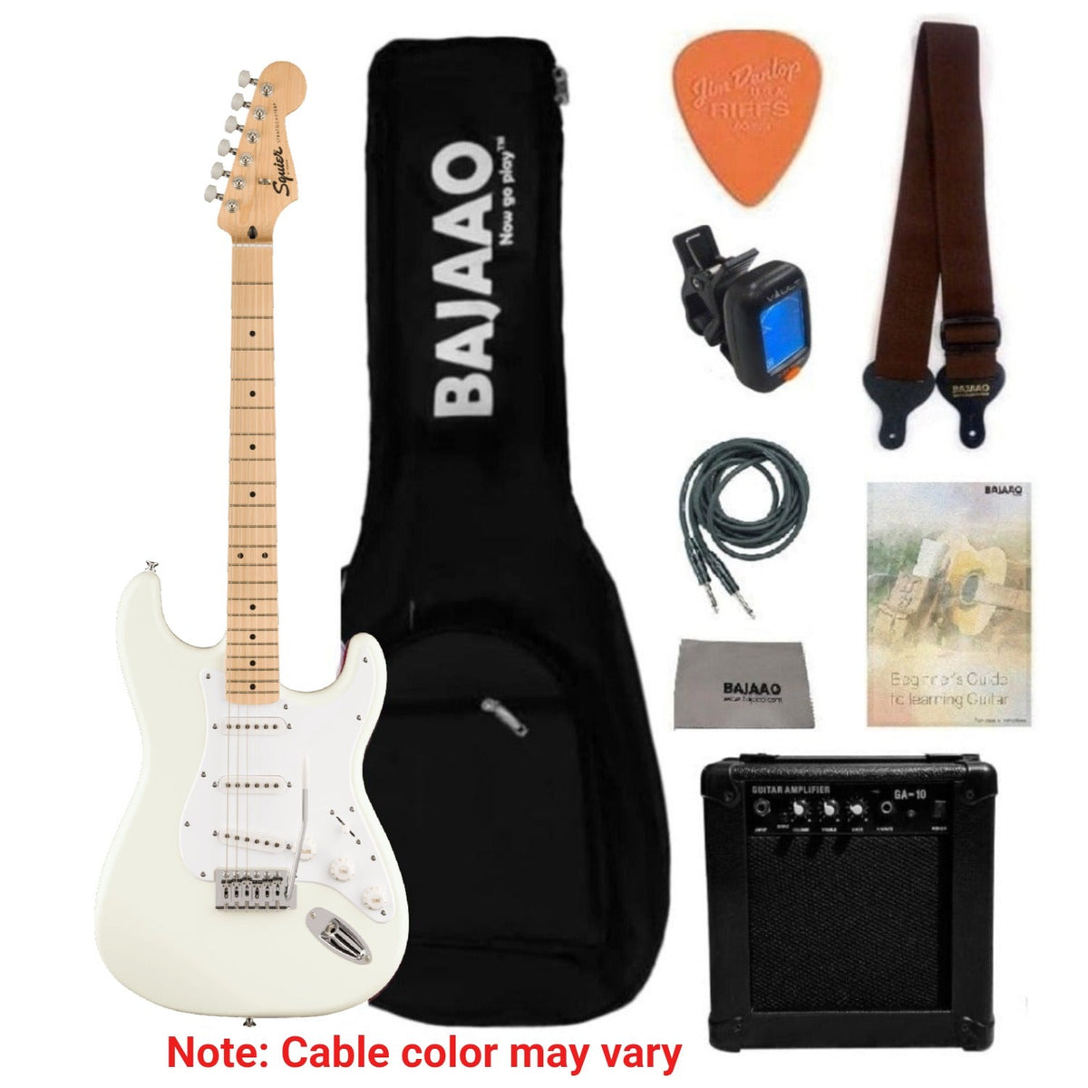 Fender Squier Sonic Stratocaster Electric Guitar with Guitar Amplifier, Gigbag,Polishing Cloth, Strap, Tuner, Pick, Cable and Ebook