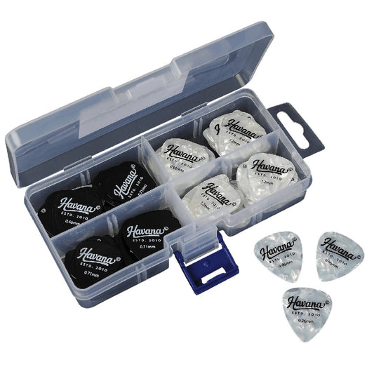 Havana Celluloid Teardrop Picks Box - 0.46mm to 1.2mm