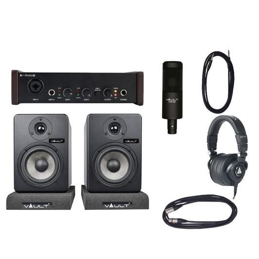 Vault Home Studio Essential Bundle - Vault Ai-SoloX 2-Channel Audio Interface with Bitwig 8-Track, Condenser Microphone, Studio Headphone, Studio Monitor and Cables