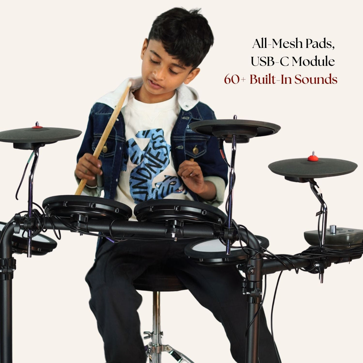 Vault Impact Junior Electronic Drum Kit for Kids & Beginners – All-Mesh Pads, USB-C & 60+ Sounds