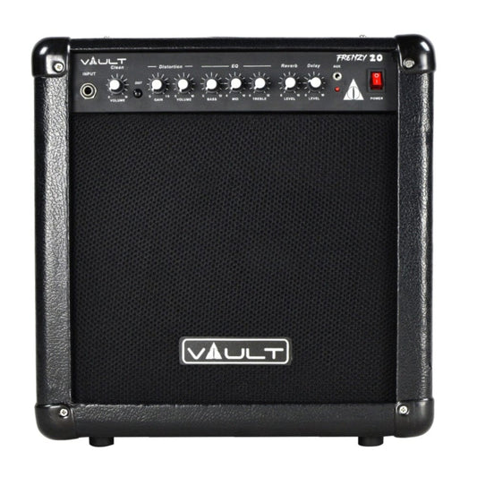Vault Frenzy 20 Watt Combo Guitar Amplifier with Analog Distortion, Reverb & Delay All Playable Together - Open Box B Stock