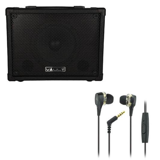 Vault Fury 30 Watt Digital Combo Guitar Amplifier With Effects and 36 Pattern Drum Machine with Vault Buds Duo Dual Driver Earphones