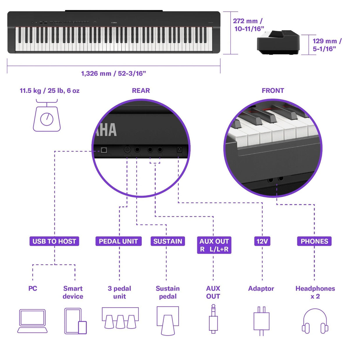 Yamaha P-225 88-Key Weighted Action Portable Digital Piano with Adaptor